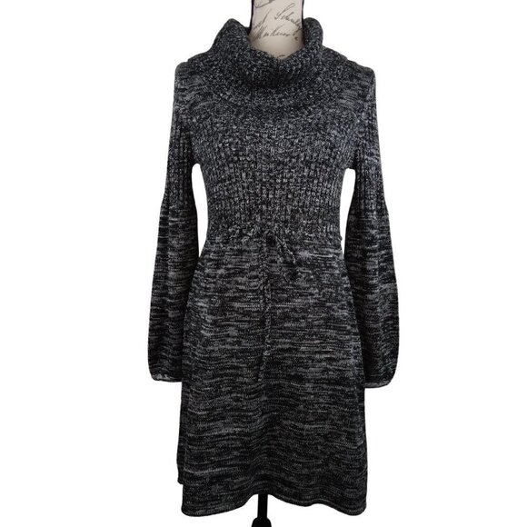 Calvin Klein | Black Gray Heather Cowl Neck Long Sleeve Sweater Dress | Size M - Picture 1 of 13